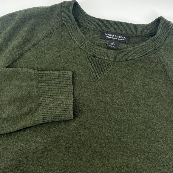 Banana Republic Mens Large Organic Slub Cotton Olive Green Crewneck Sweater - Picture 1 of 7